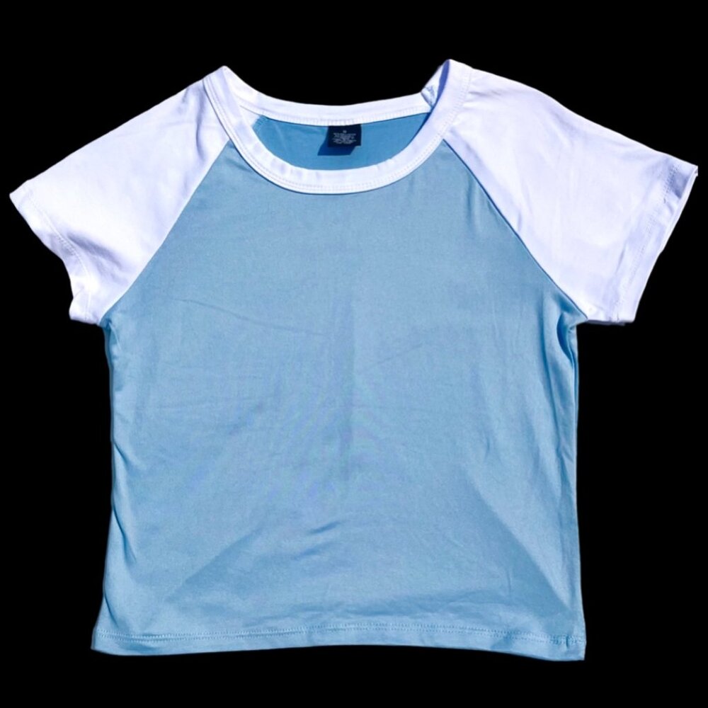 Five Below Size M Raglan Short Sleeve Blue with White Sleeves